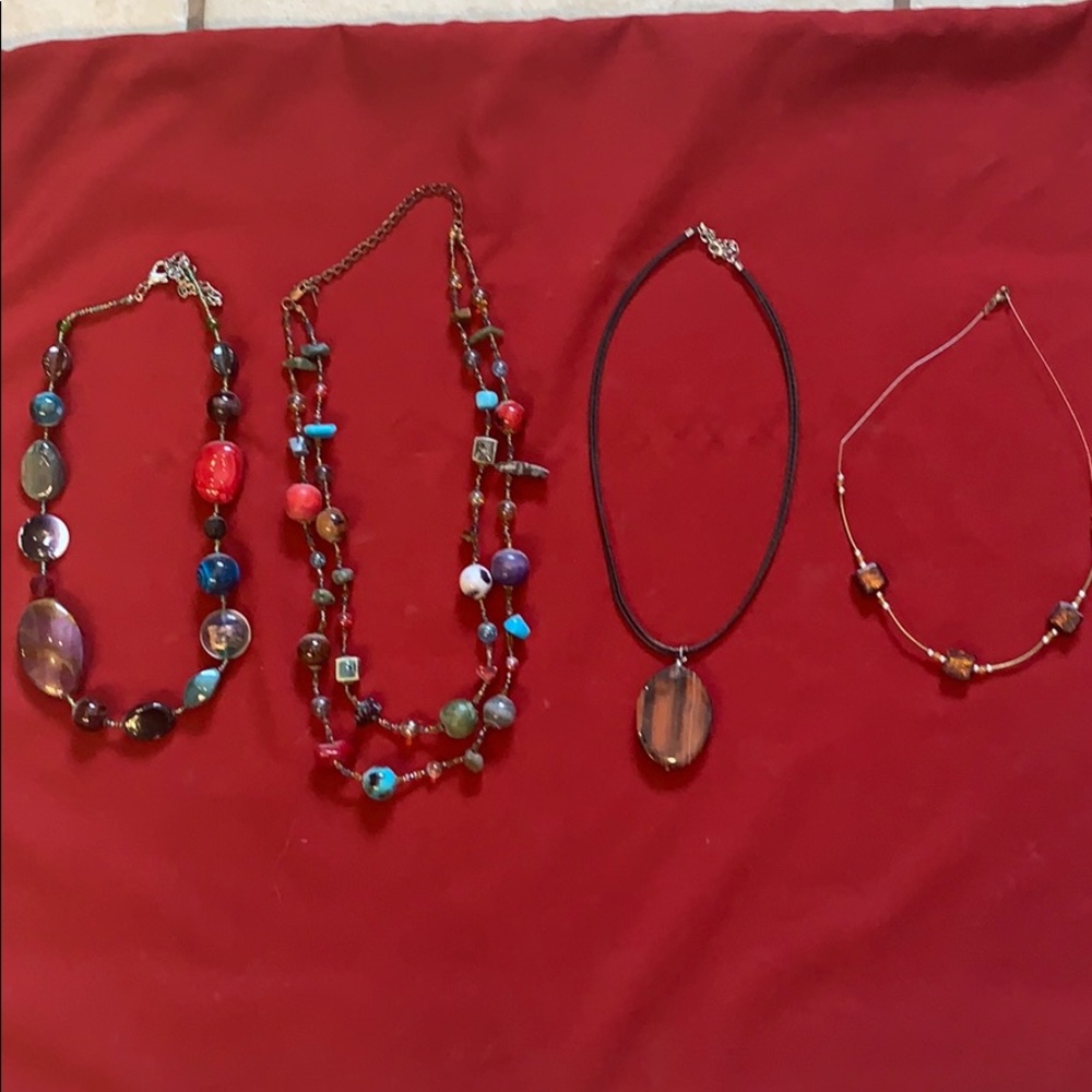 Multicolored stone necklaces.